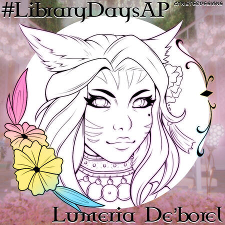 An art party portrait template made custom for LibraryDaysAP, featuring the hostess Lumeria De'borel.
