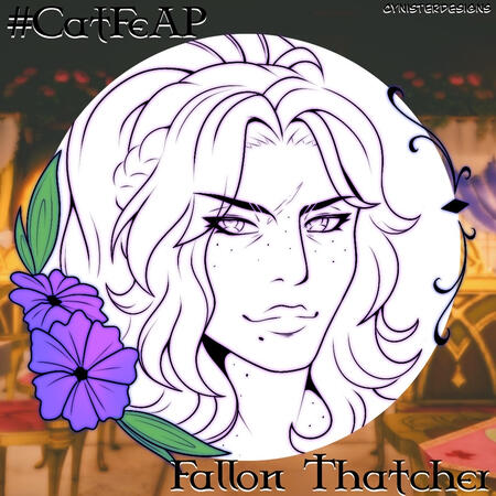 A custom CatFe AP portrait featuring one of their patrons, Fallon Thatcher, in her favorite colors (blue, purple, and green).